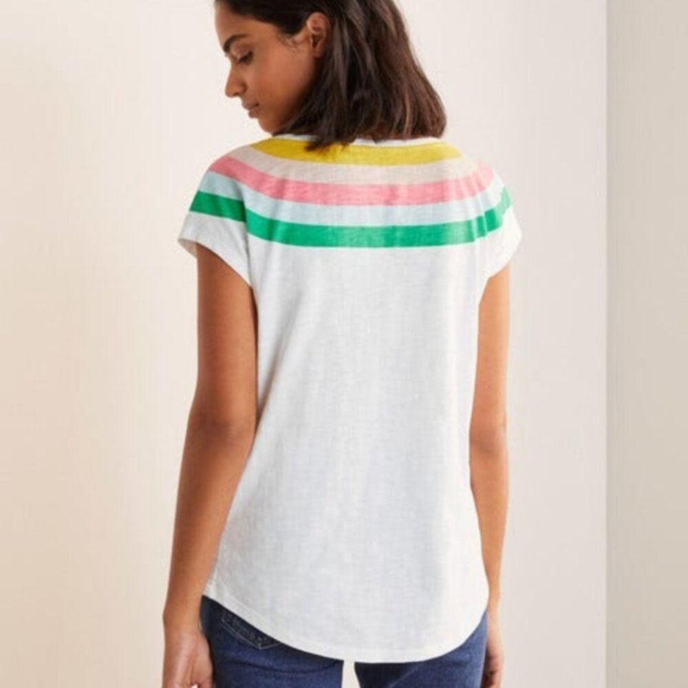 Boden Women’s Jersey Tee Rainbow Yoke NWT